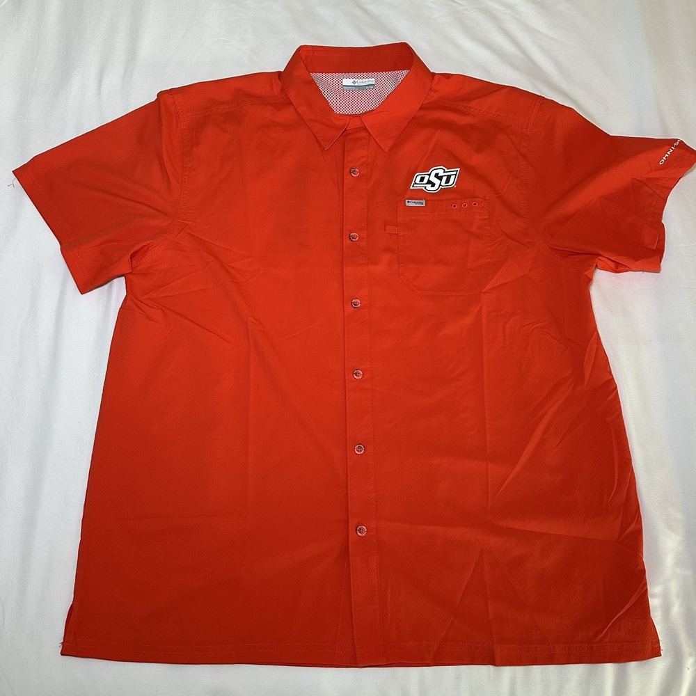 Columbia PFG Men's Shirt‎ XL Orange Hiking Oklahoma State University OSU Fishing